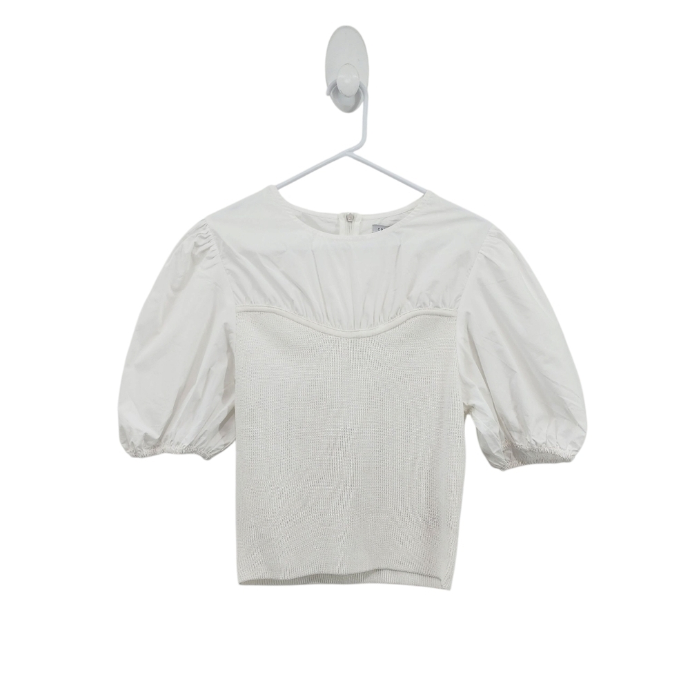 Crescent Women's 100% Cotton Puff Sleeve Rubi Mixed Media Blouse - L